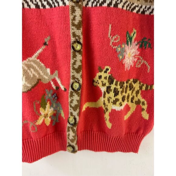Susan Bristol Pink Animal Print sweater small button Cardigan rn#43189 Hong Kong - Picture 5 of 9
